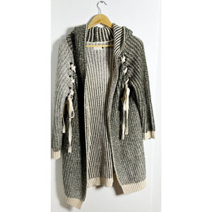 Kloth & Clover Hooded Gray Knit Braided Cardigan Sweater sz S